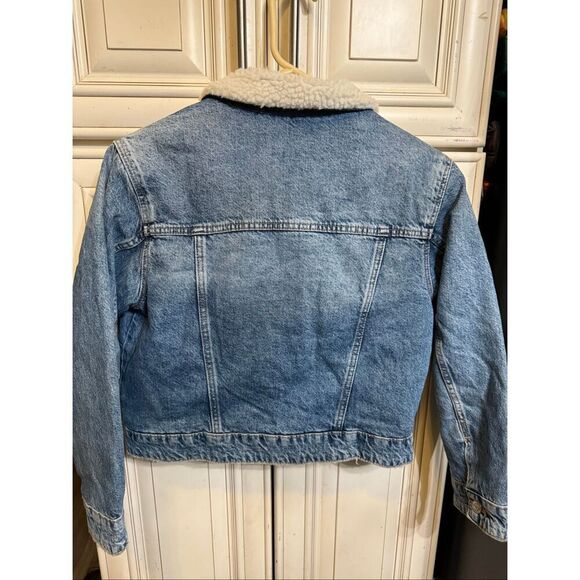 Zara Kids Button Front Sherpa Lined Denim Jacket Blue Size 10 - Picture 6 of 10